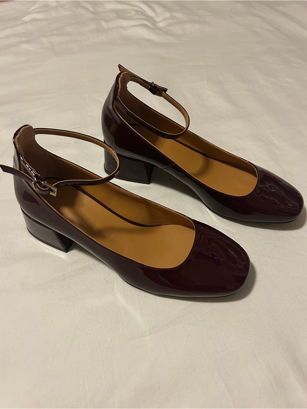 NIB Sezane Patent Leather Block Heel Pumps with Ankle Strap - 10 - Picture 5 of 9